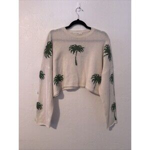 Moon & Madison Size Medium Long Sleeve Cropped White With Palm Trees Top